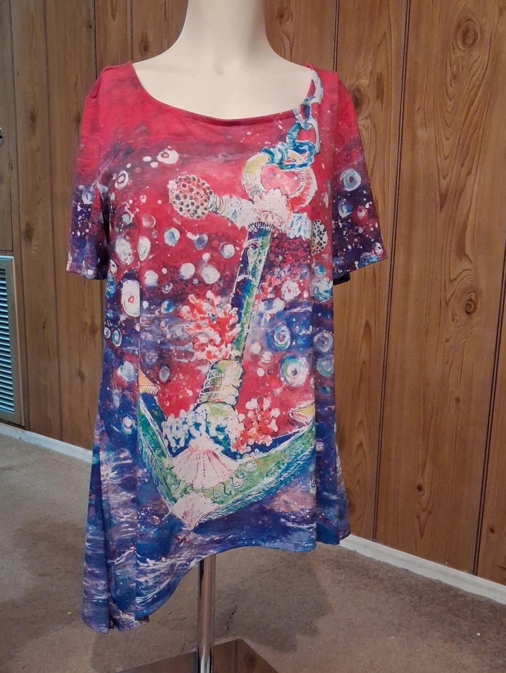 Women's Anchor-Graphic Scoop Neck Tunic - Red & Blue